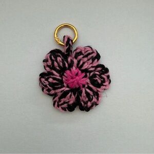Pink and Black Flower Keychain